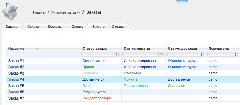 Статусы интернет заказов